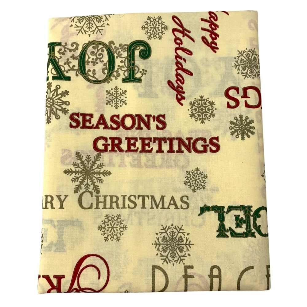 Cranston Print Works Christmas Words Fabric Remnant 72" x 42" Holiday Snowflakes